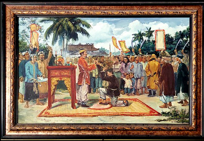 Tranh vẽ Nguyễn Trung Trực đầu quân cho Trương Công Định